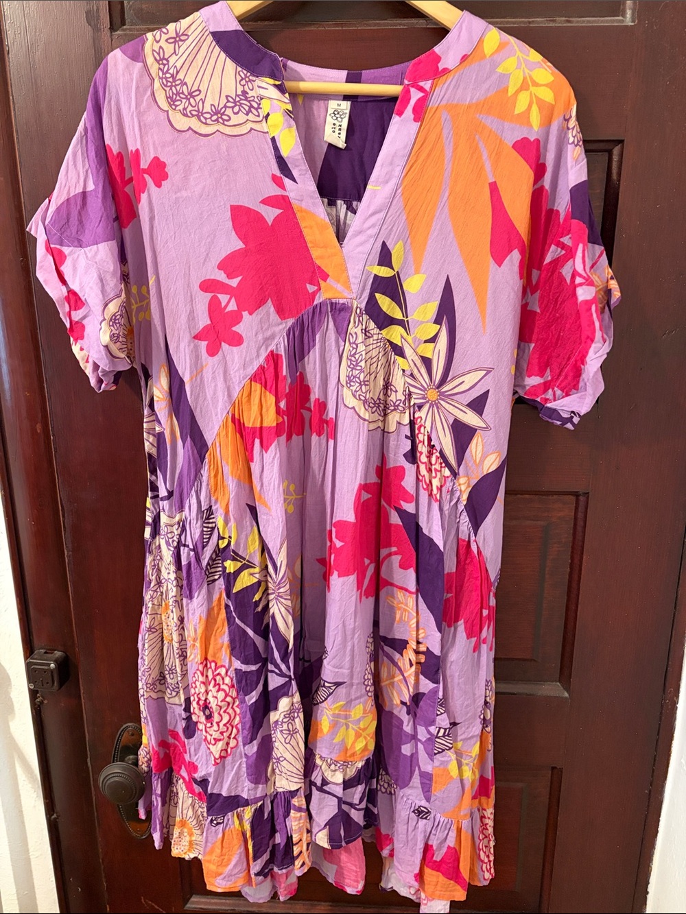 Uncle Frank Lavender Floral Tiered Dress with Pink and Orange Accents